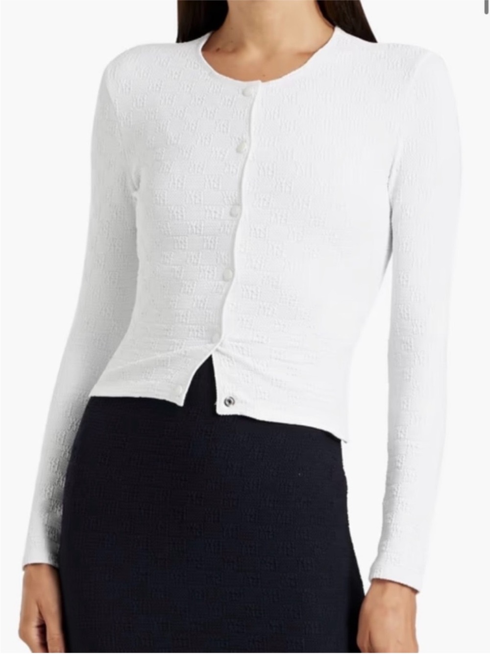 Alexander Wang Monogram Jacquard Fitted Snap Cardigan White Size M